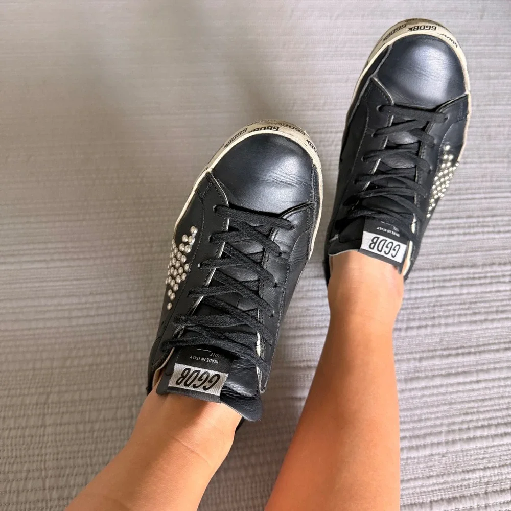Golden Goose Super-Star Black Leather Studded Star‎ Private Edition Sneakers 35